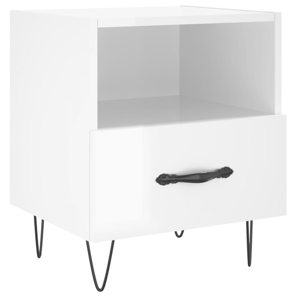 vidaXL Нощно шкафче, бял гланц, 40x35x47,5 см, инженерно дърво