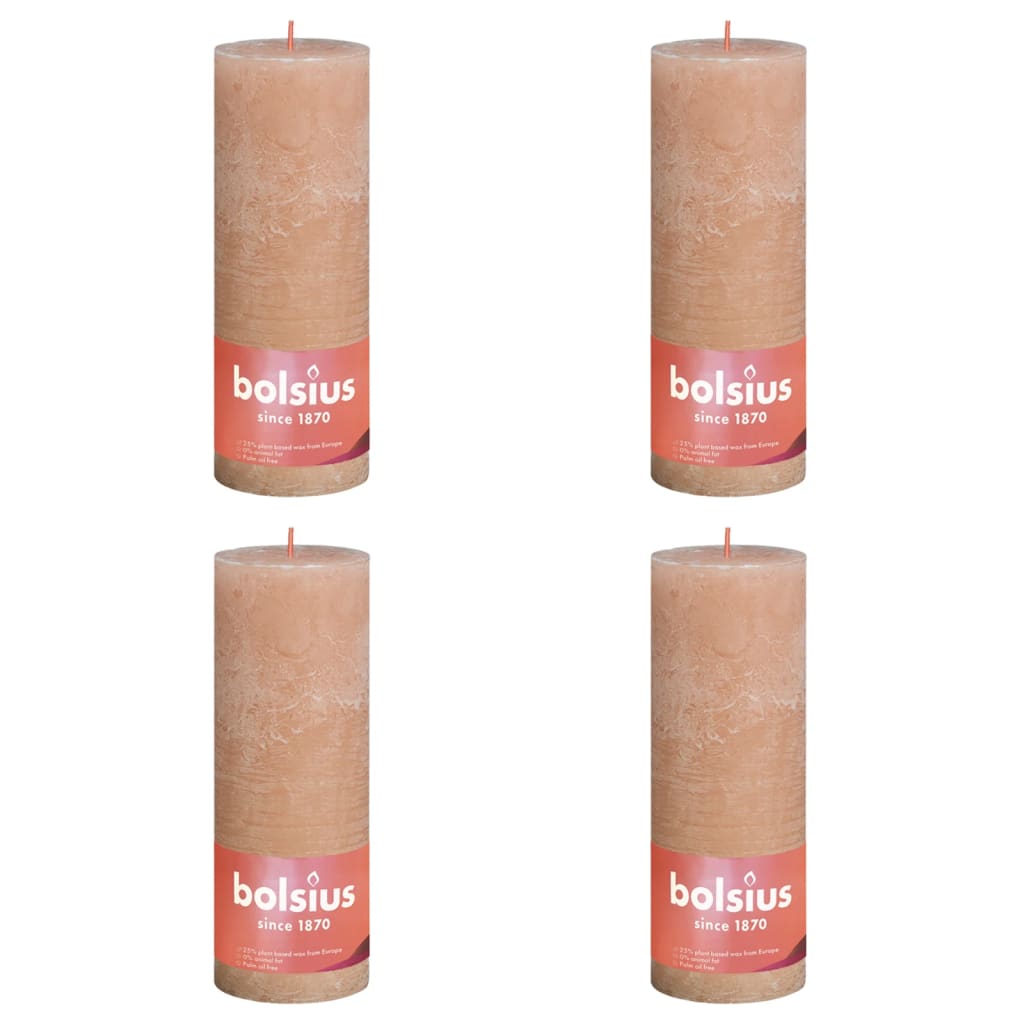 Bolsius Рустик колонни свещи Shine, 4 бр, 190x68 мм, мъгливо розово