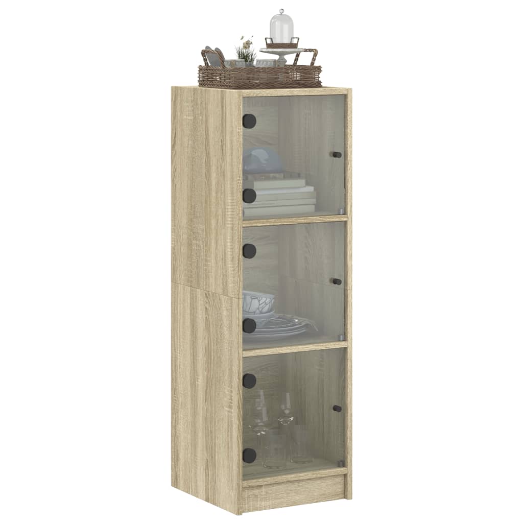 vidaXL Висок шкаф със стъклена врати, сонома дъб, 35x37x109 см