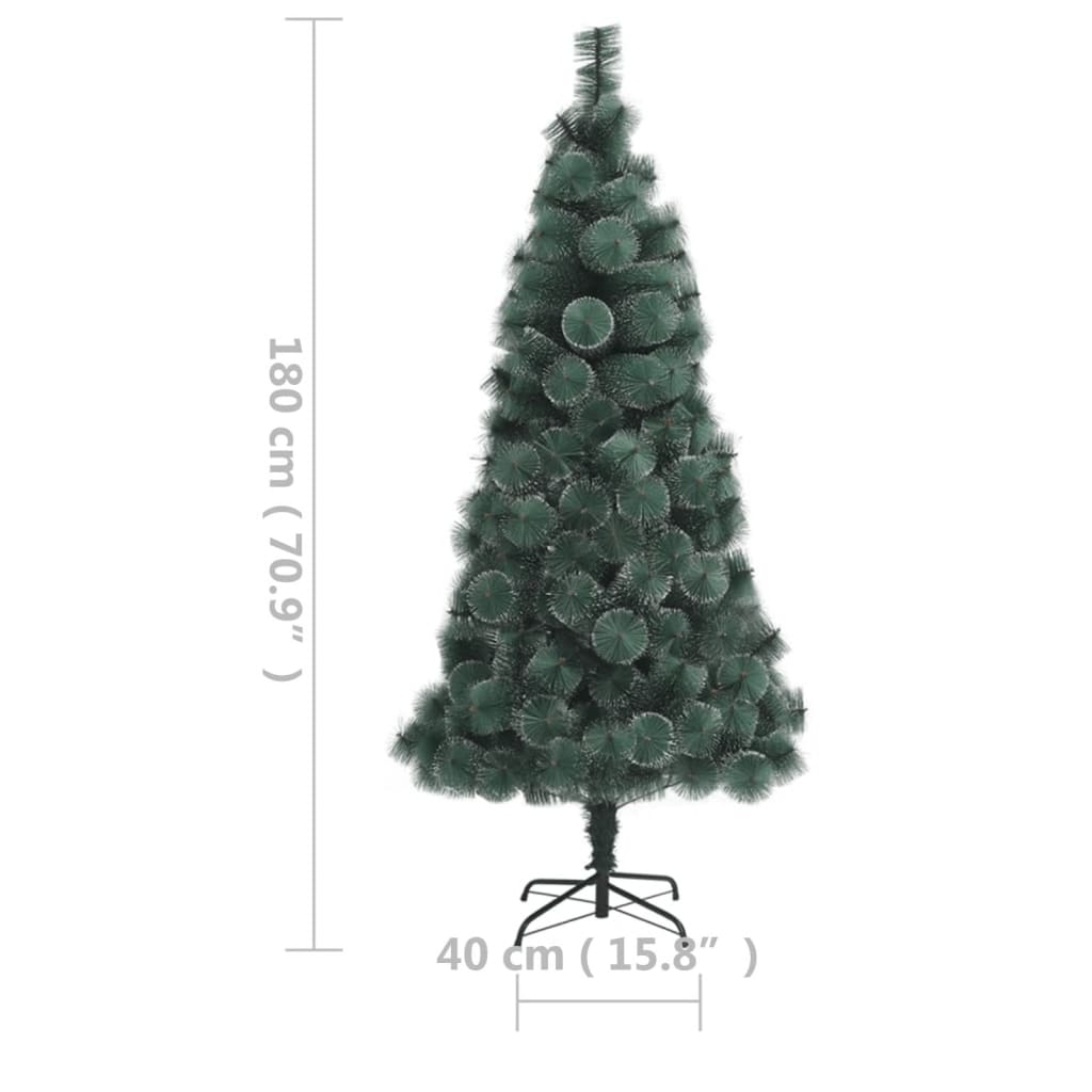 vidaXL Изкуствена осветена коледна елха със стойка зелена 180 см PET
