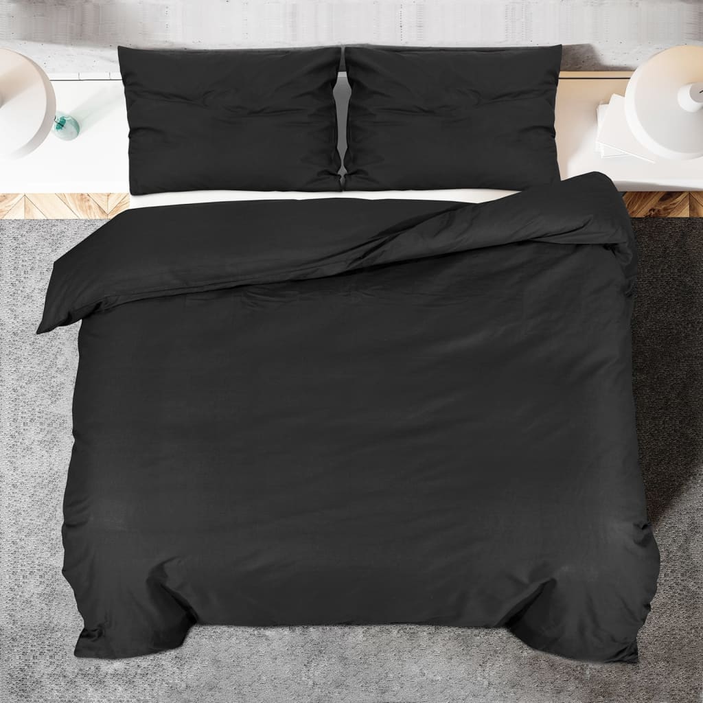vidaXL Комплект спално бельо, черно, 220x240 см, олекотен микрофибър