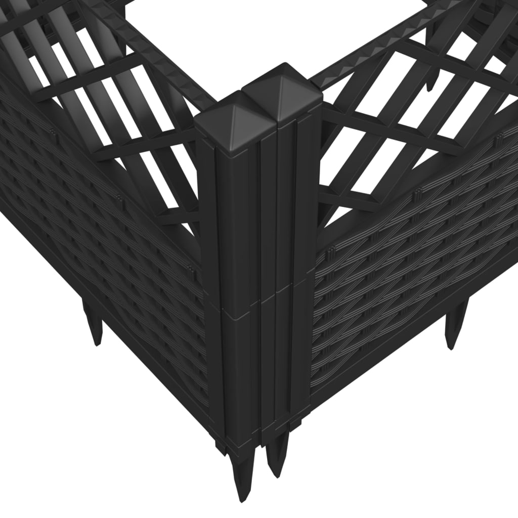 vidaXL Градинска кашпа с колчета, черна, 363,5x43,5x43,5 см, PP