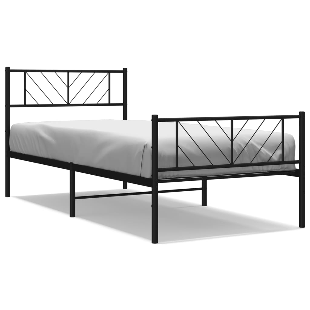 vidaXL Метална рамка за легло с горна и долна табла, черна, 75x190 см