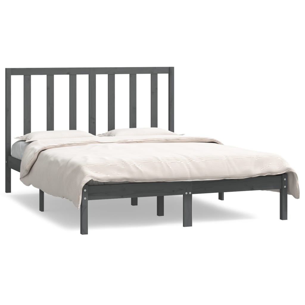 vidaXL Рамка за легло, сива, бор масив, 140x190 см
