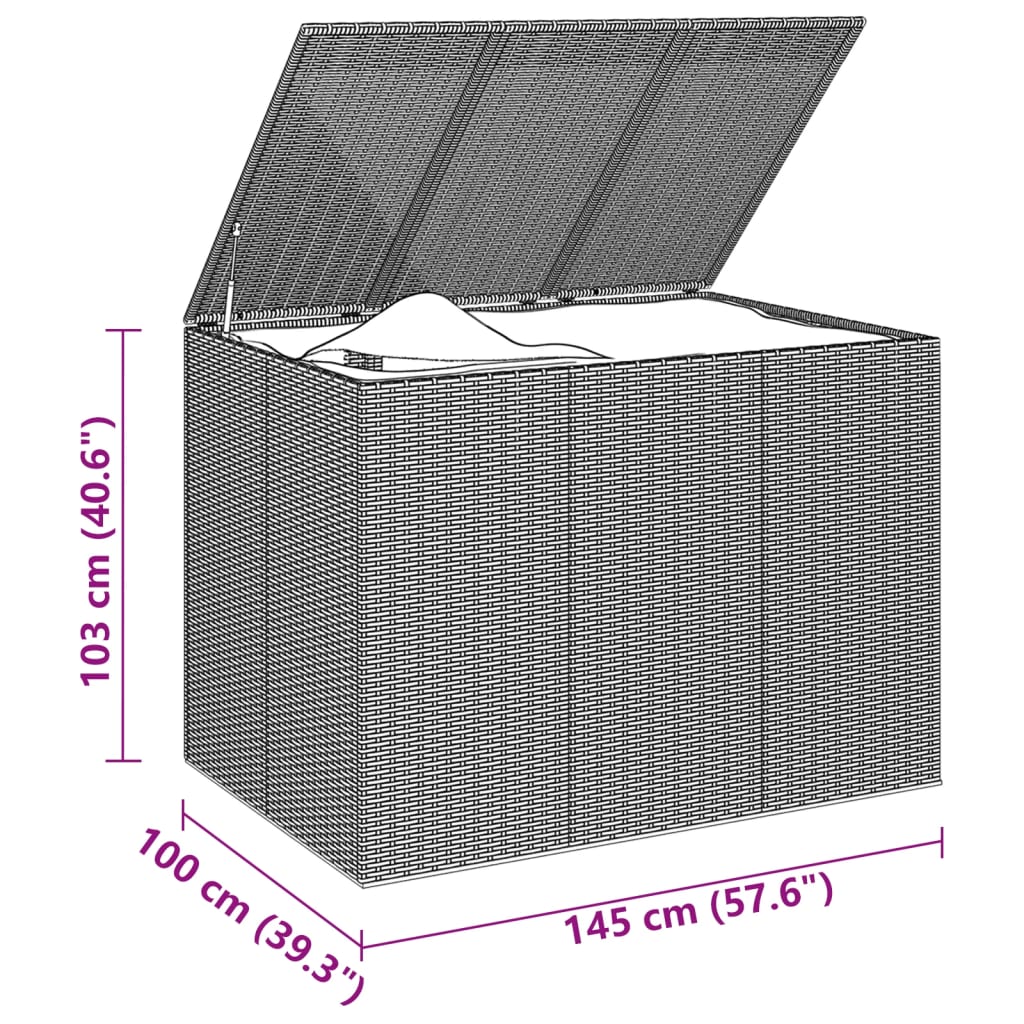 vidaXL Кутия за градински възглавници PE Ратан 145x100x103 см черна