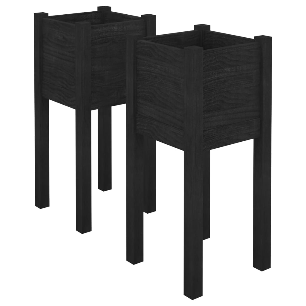 vidaXL Градински сандъци, 2 бр, черни, 31x31x70 см, бор масив