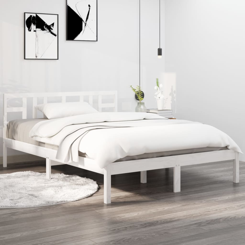 vidaXL Рамка за легло, бяла, дърво масив, 120x200 см