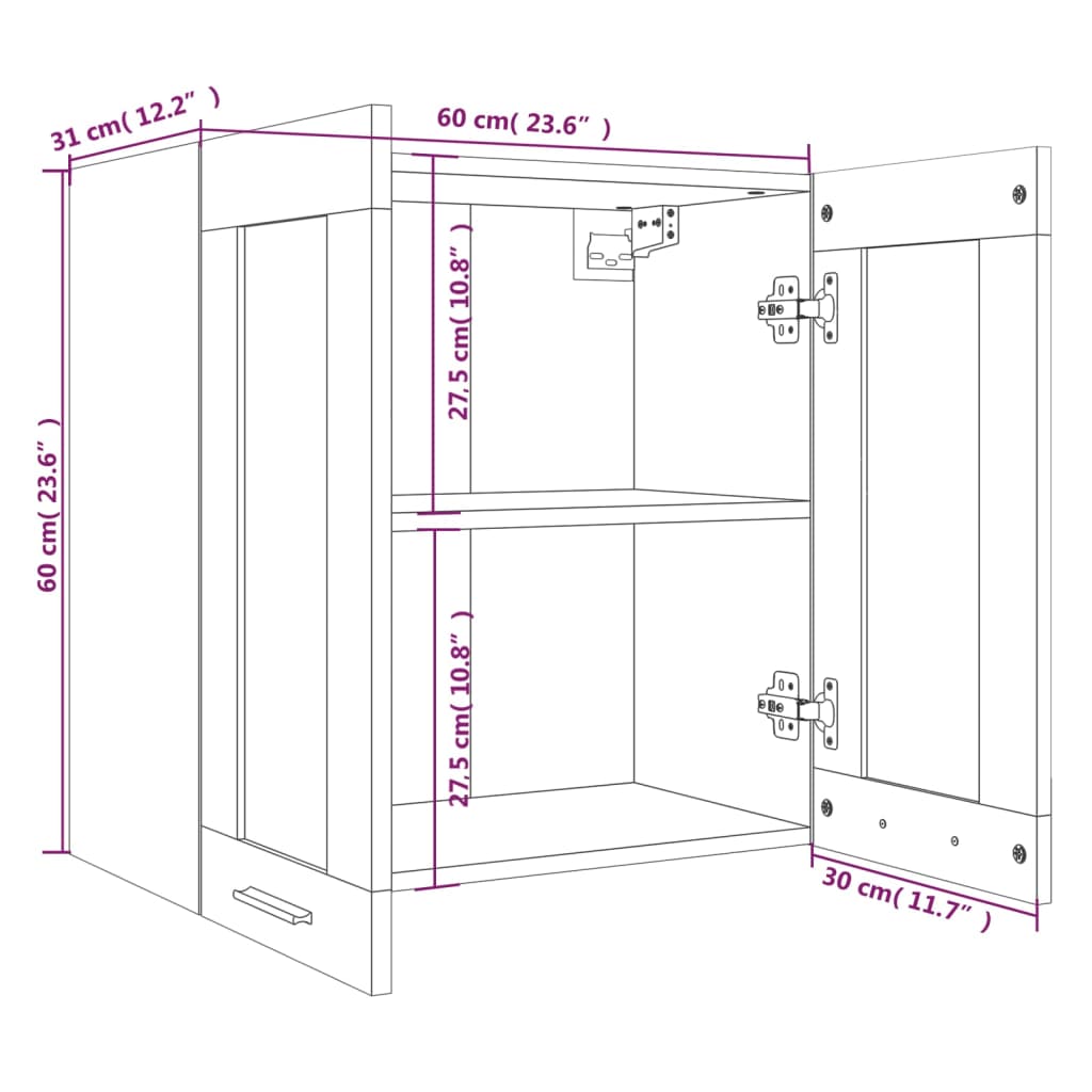vidaXL Окачен стъклен шкаф, кафяв дъб, 60x31x60 см, инженерно дърво