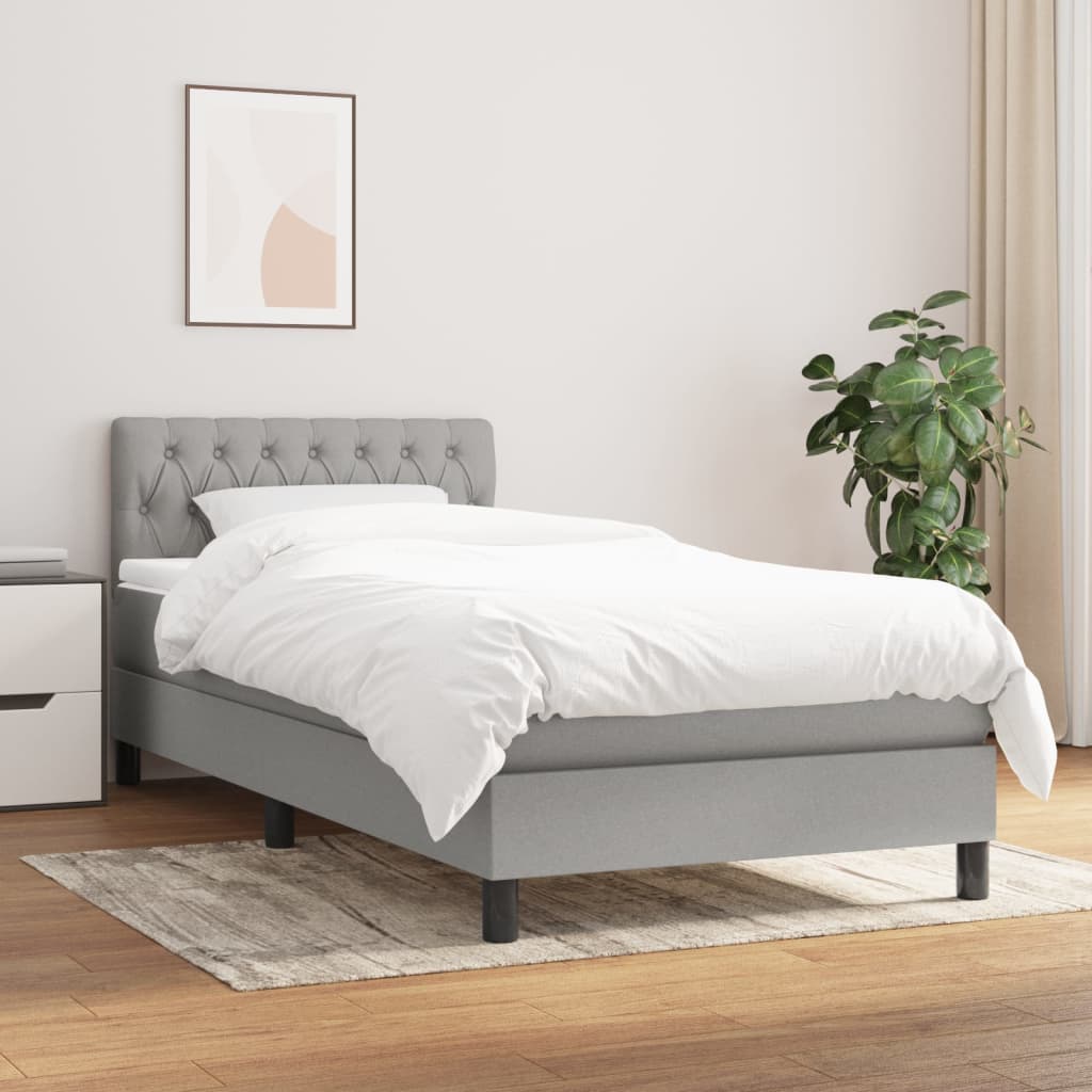vidaXL Боксспринг легло с матрак, светлосиво, 90x200 см, плат