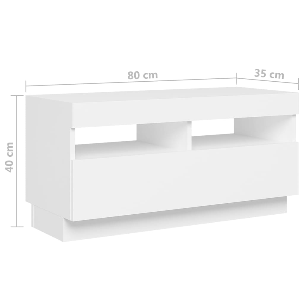vidaXL ТВ шкаф с LED осветление, бял, 180x35x40 см