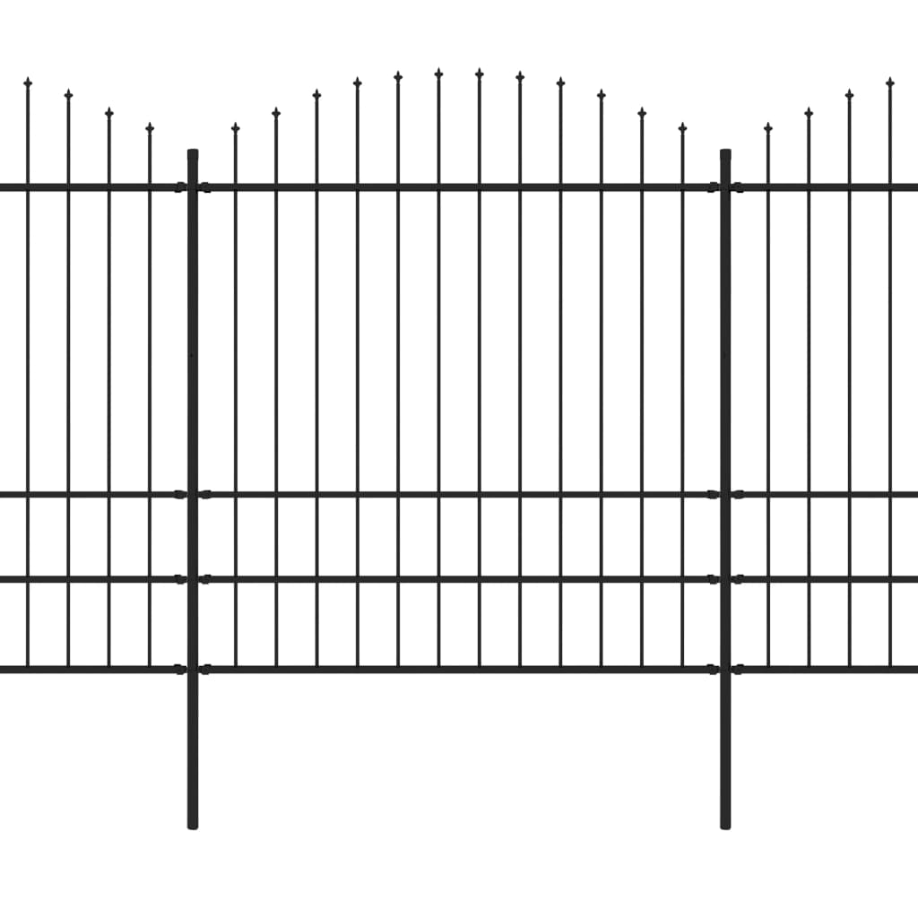 vidaXL Градинска ограда с пики, стомана, (1,75-2)x5,1 м, черна