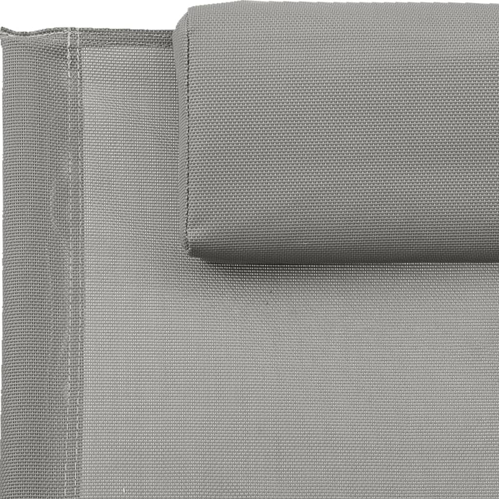 vidaXL Шезлонг с възглавница, стомана и textilene, сив