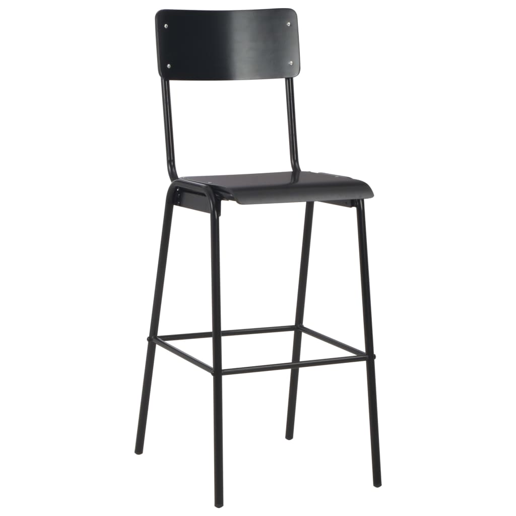 vidaXL Бар столове, 2 бр, черни, твърд шперплат, стомана