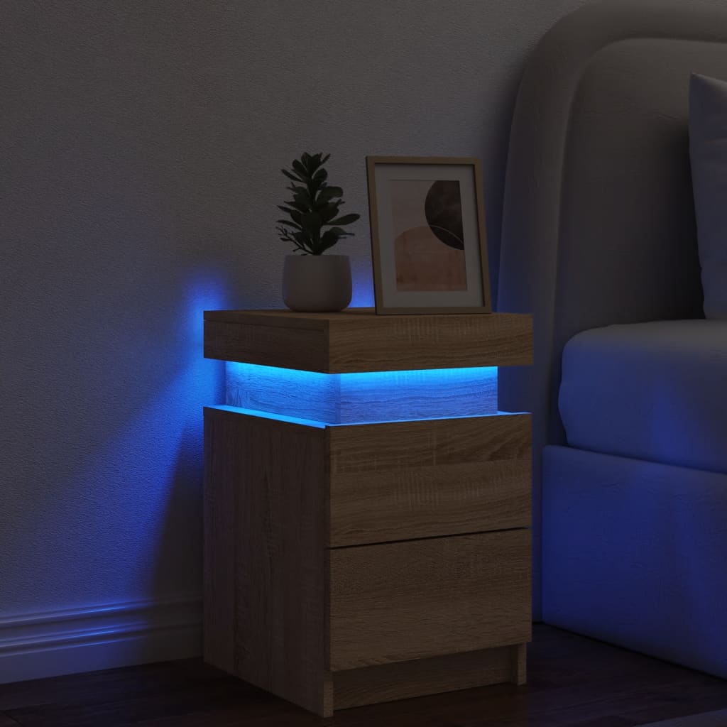 vidaXL Нощно шкафче с LED осветление, дъб сонома, 35x39x55 см