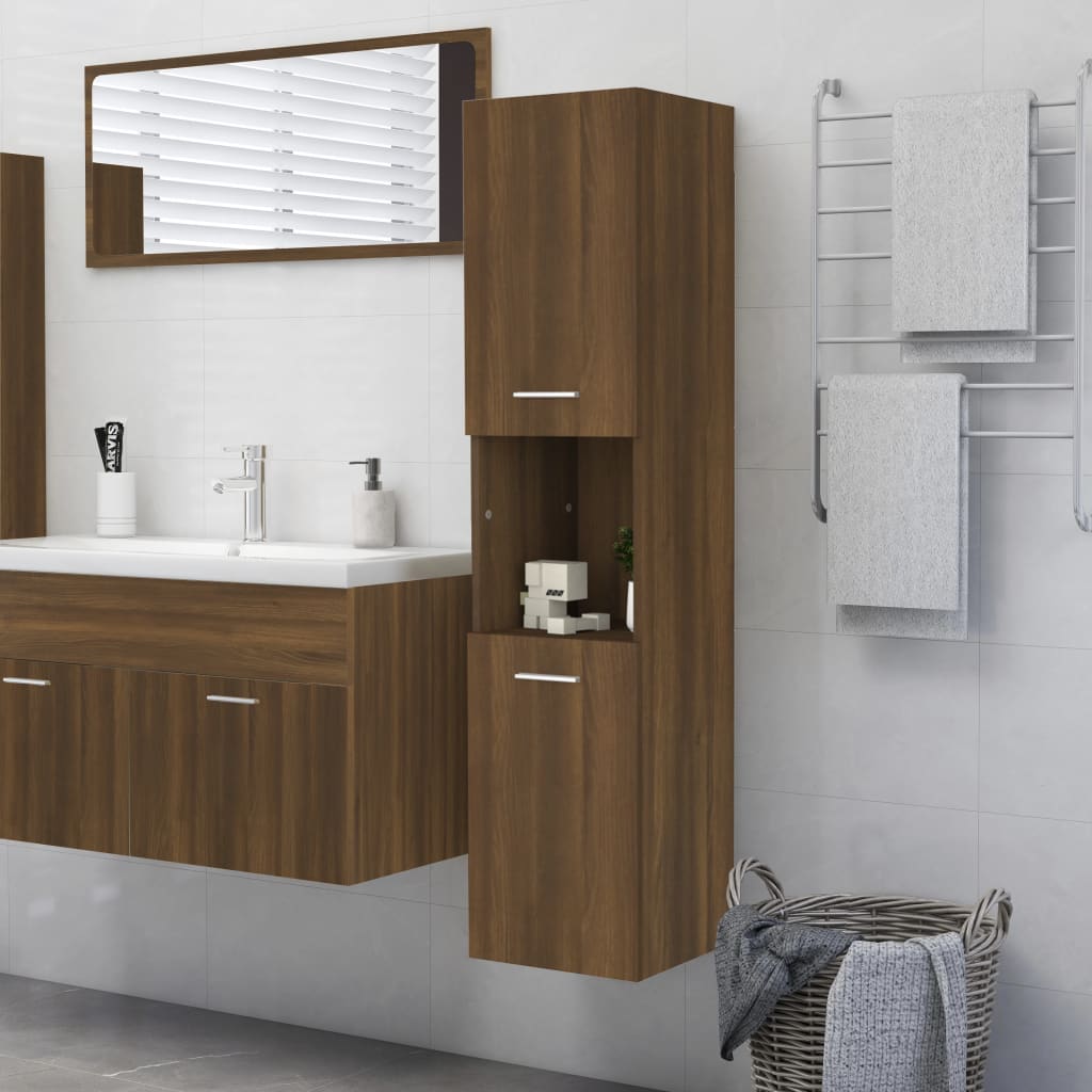 vidaXL Шкаф за баня, кафяв дъб, 30x30x130 см, инженерно дърво