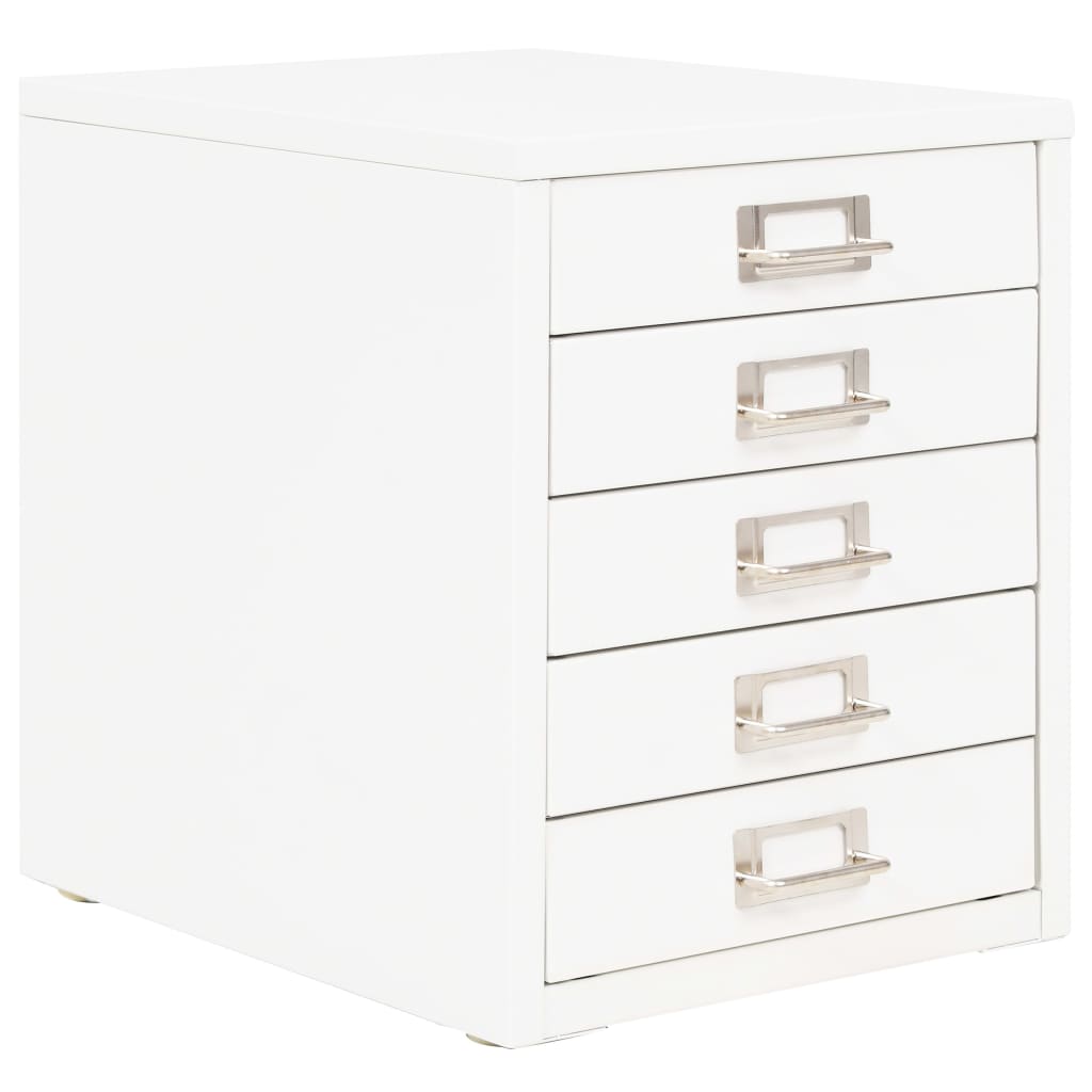 vidaXL Шкаф картотека с 5 чекмеджета, метален, 28x35x35 см, бял