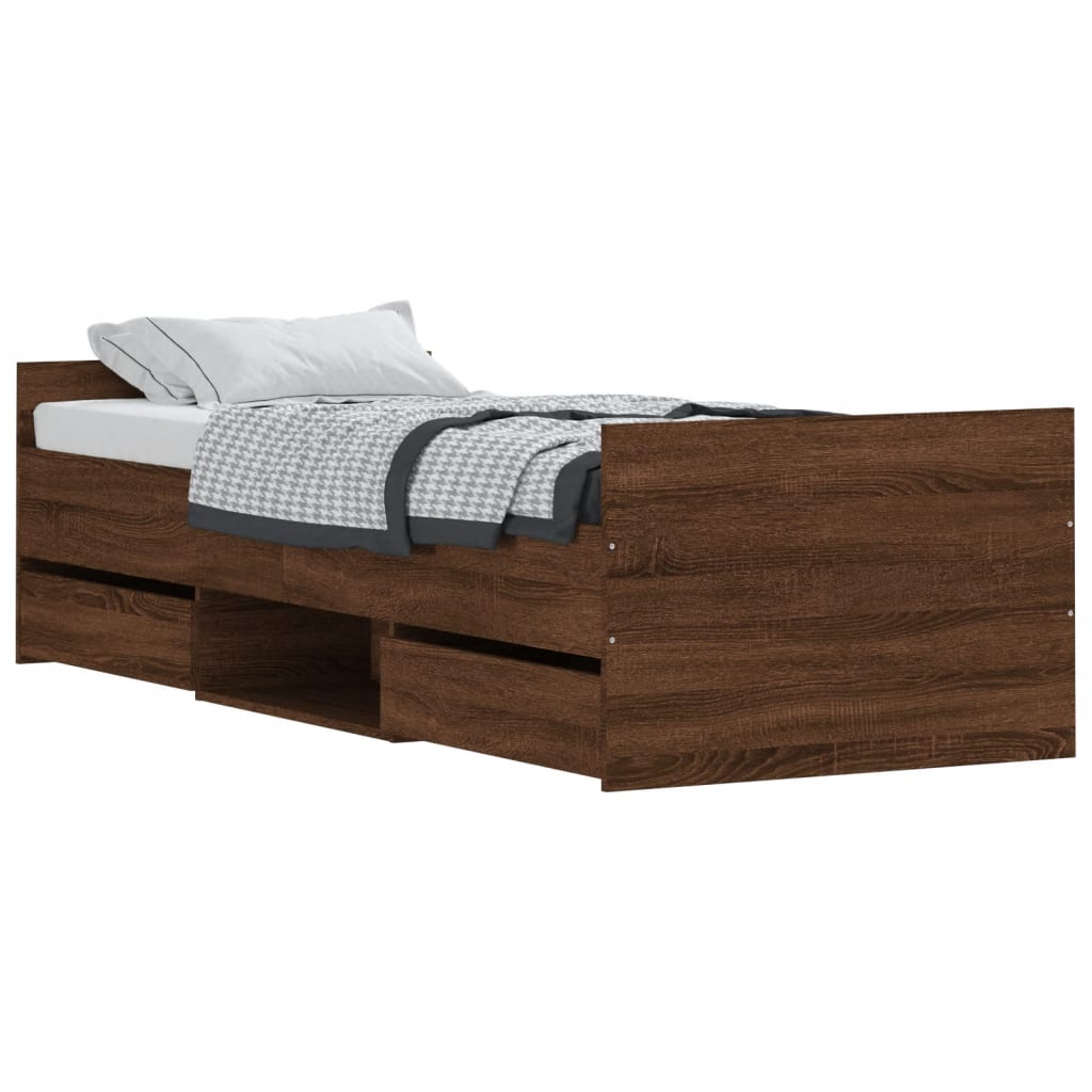 vidaXL Рамка за легло с горна и долна табла, кафяв дъб, 75x190 см