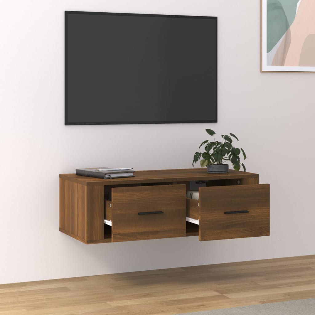 vidaXL ВисящTV шкаф, кафяв дъб, 80x36x25 см, инженерно дърво