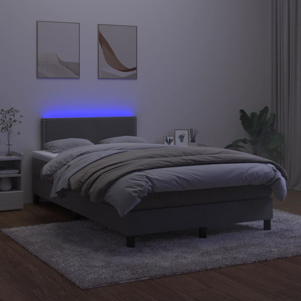 vidaXL Боксспринг легло с матрак и LED, тъмносиво, 120x190 см, кадифе