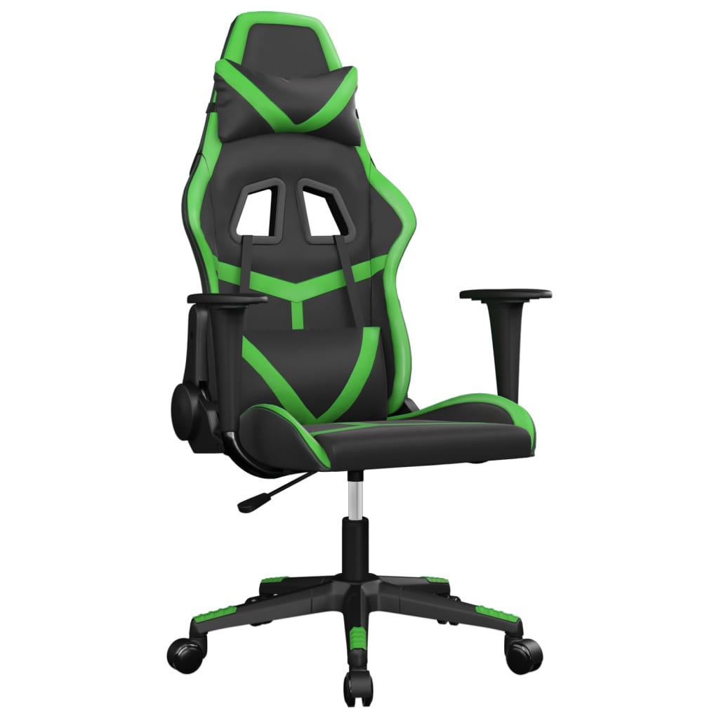 vidaXL Масажен гейминг стол, черно и зелено, изкуствена кожа