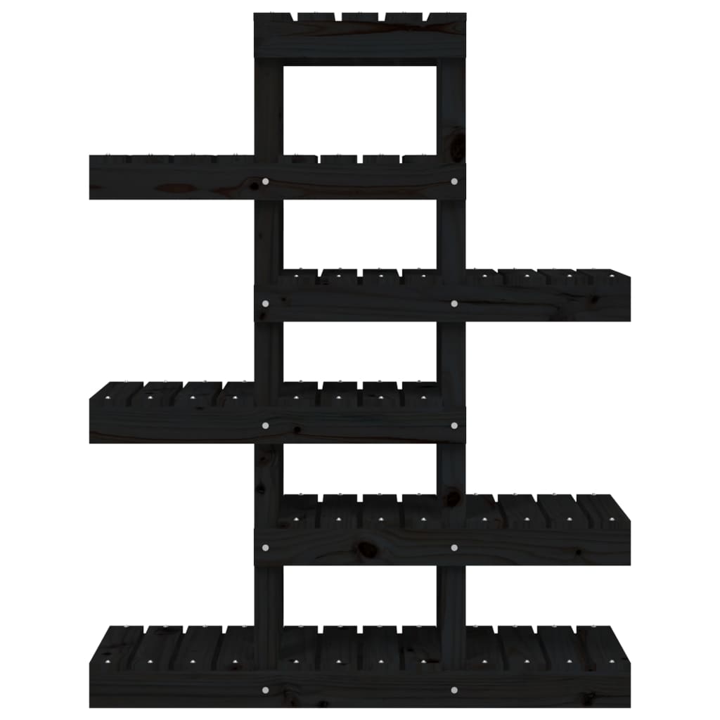 vidaXL Поставка за цветя, черен, 85x25x109,5 см, бор масив