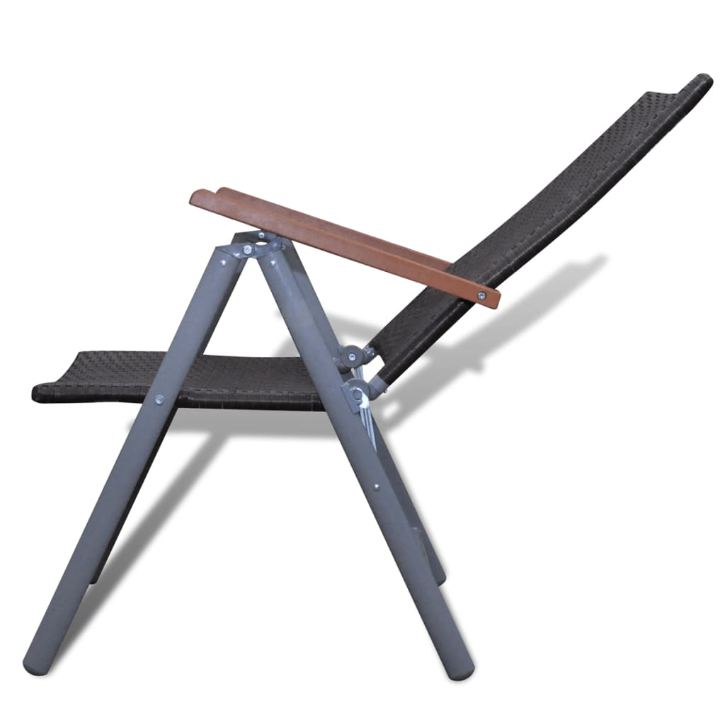 vidaXL Накланящи градински столове, 2 бр, полиратан и алуминий, кафяви