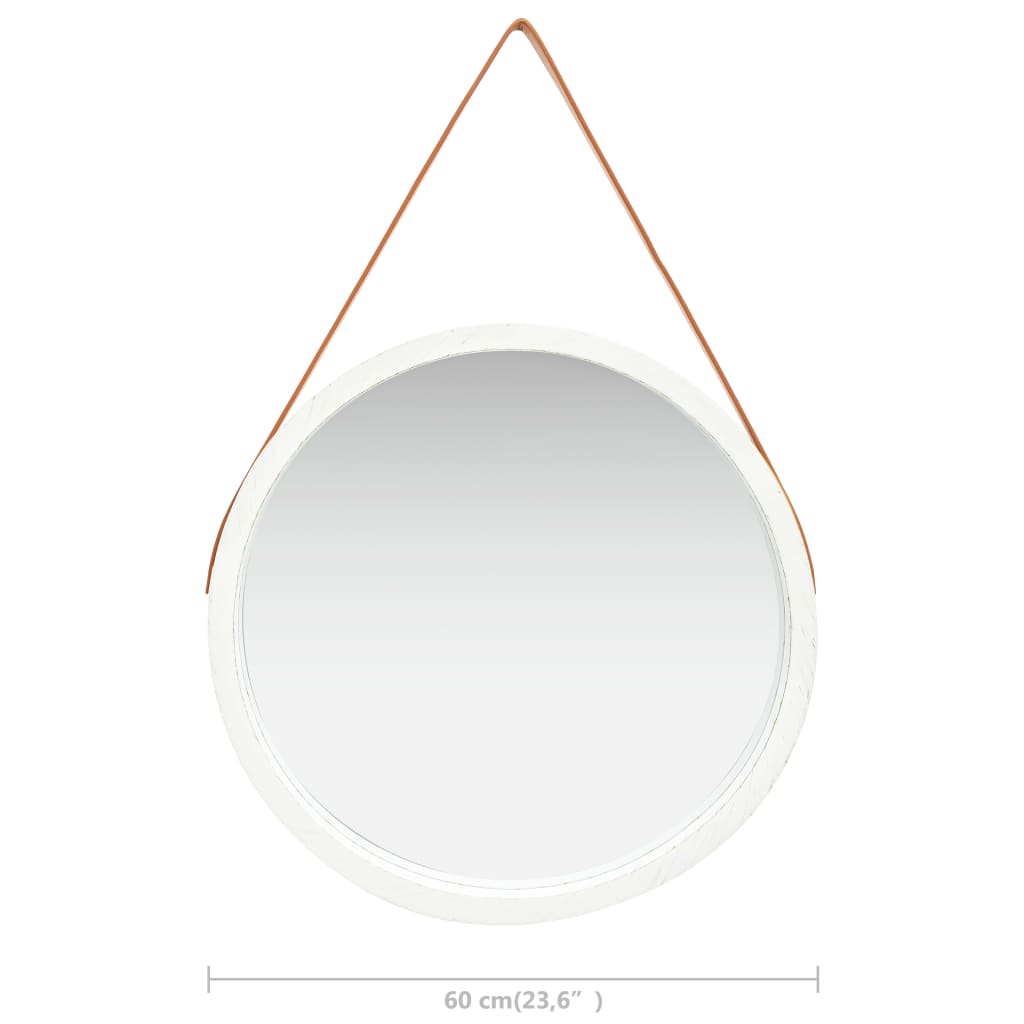 vidaXL Стенно огледало с каишка, 60 см, бяло
