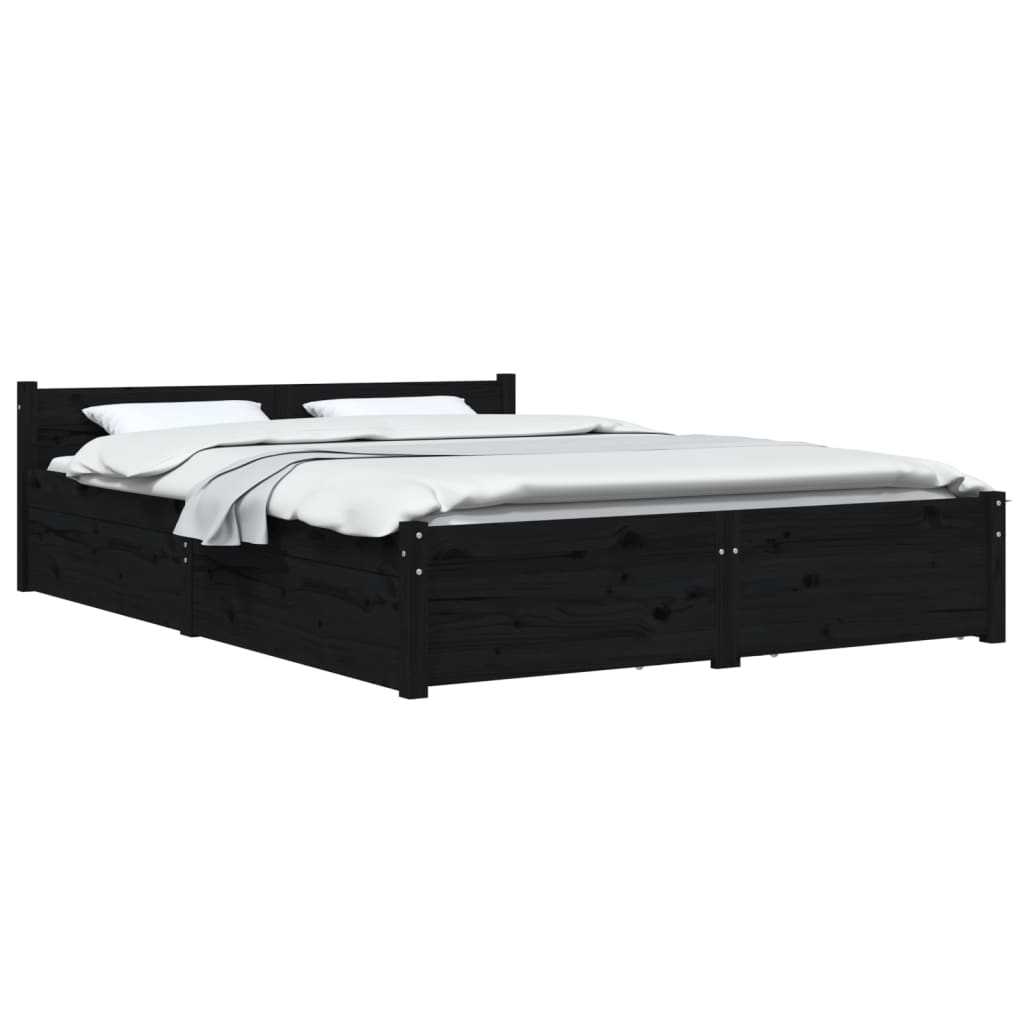 vidaXL Рамка за легло с чекмеджета черна, 120x190 см, Small Double