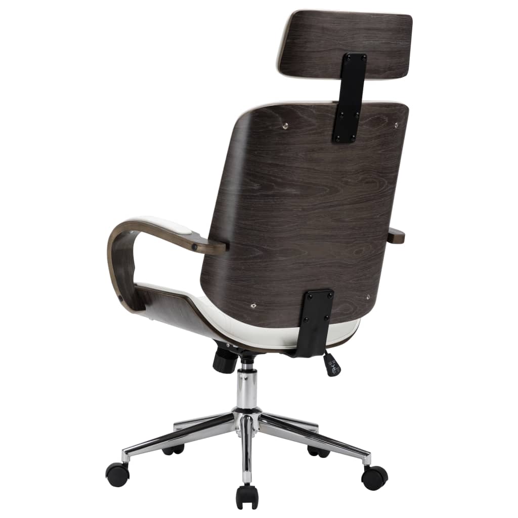 vidaXL Въртящ се офис стол, бял, изкуствена кожа и извито дърво