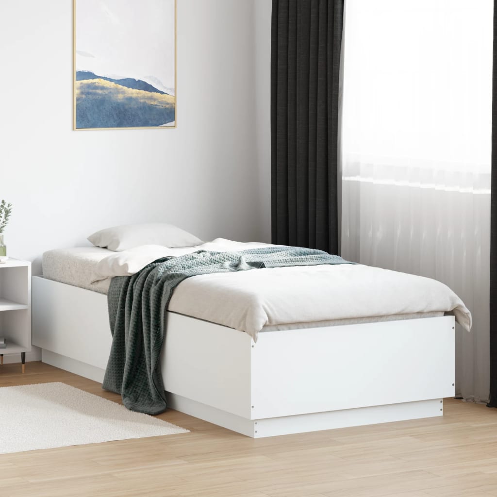 vidaXL Рамка за легло, бяла, 90x200 см, масивно дърво