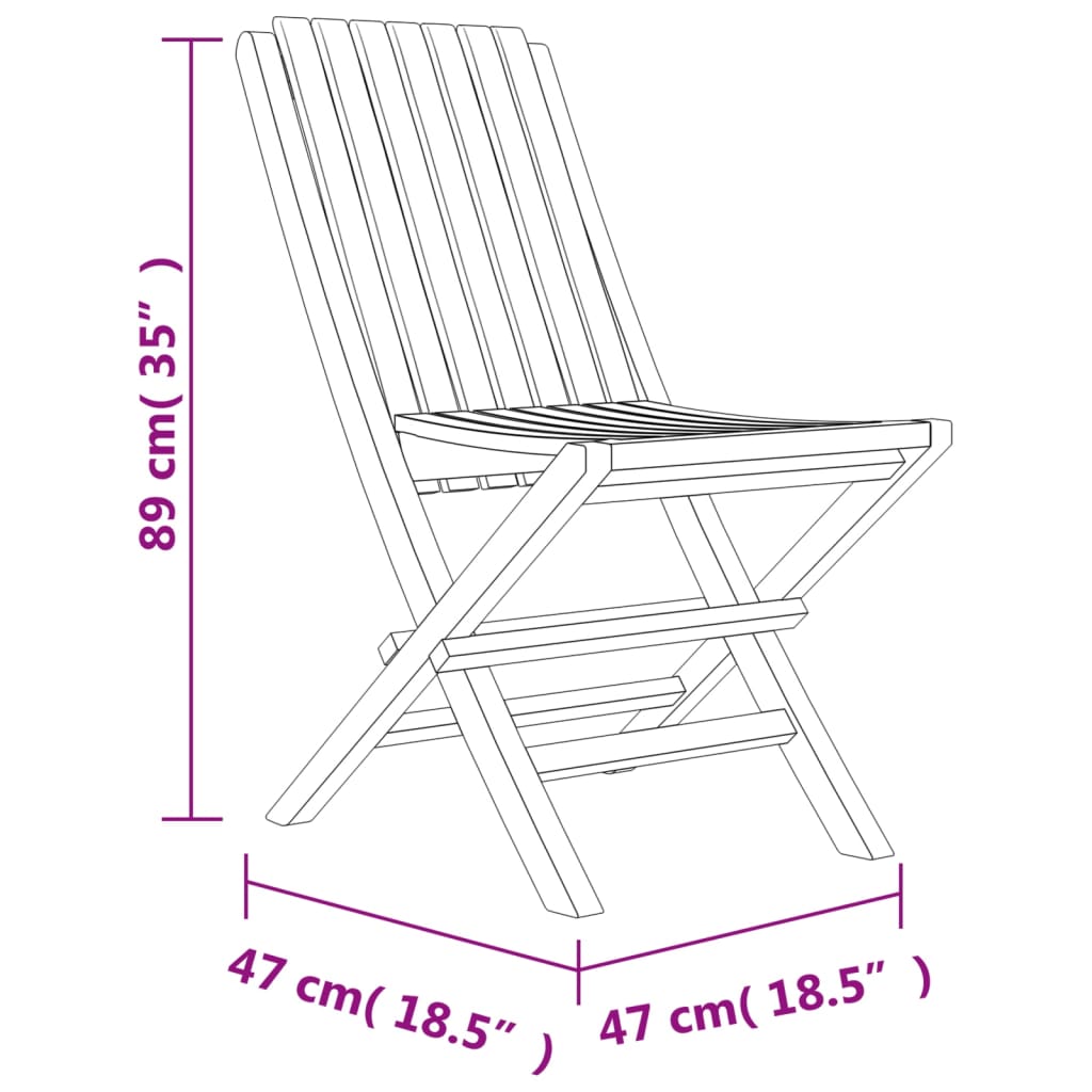 vidaXL Сгъваеми градински столове, 4 бр, 47x47x89 см, тик масив