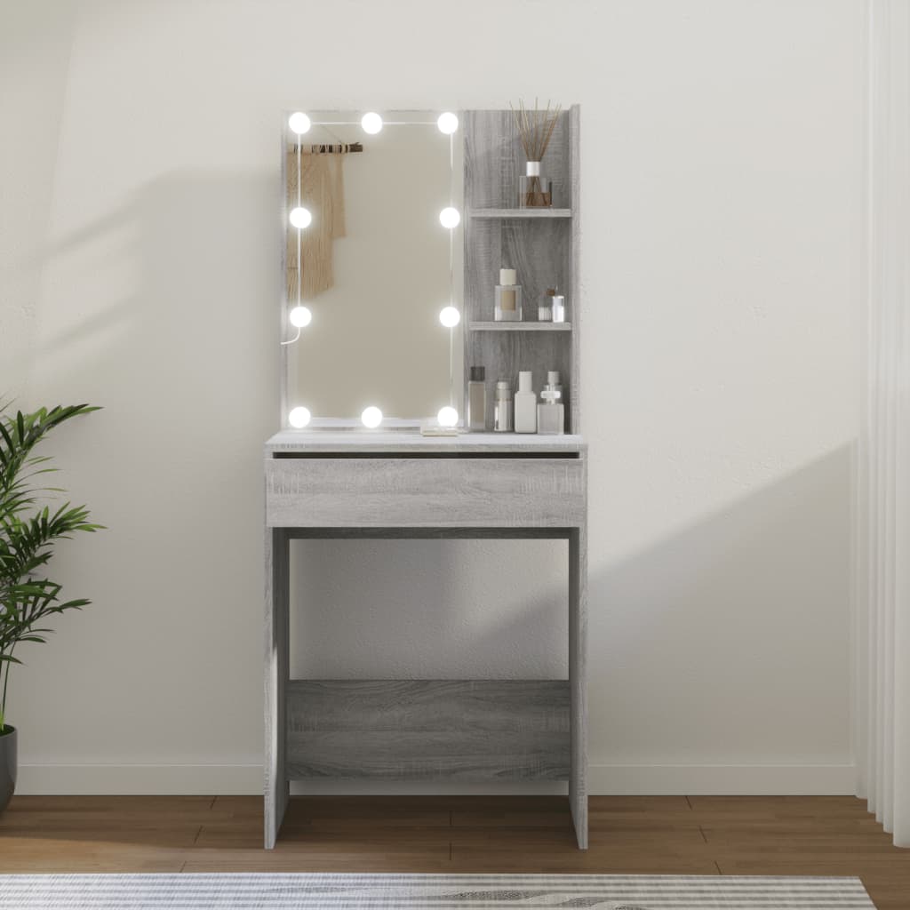vidaXL Тоалетка с LED, сив сонома, 60x40x140 см