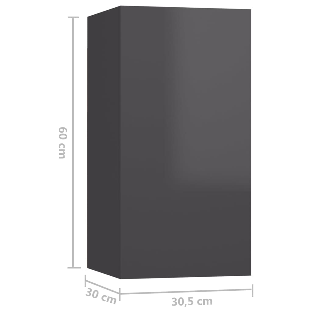 vidaXL ТВ шкафове, 7 бр, сив гланц, 30,5x30x60 см, ПДЧ