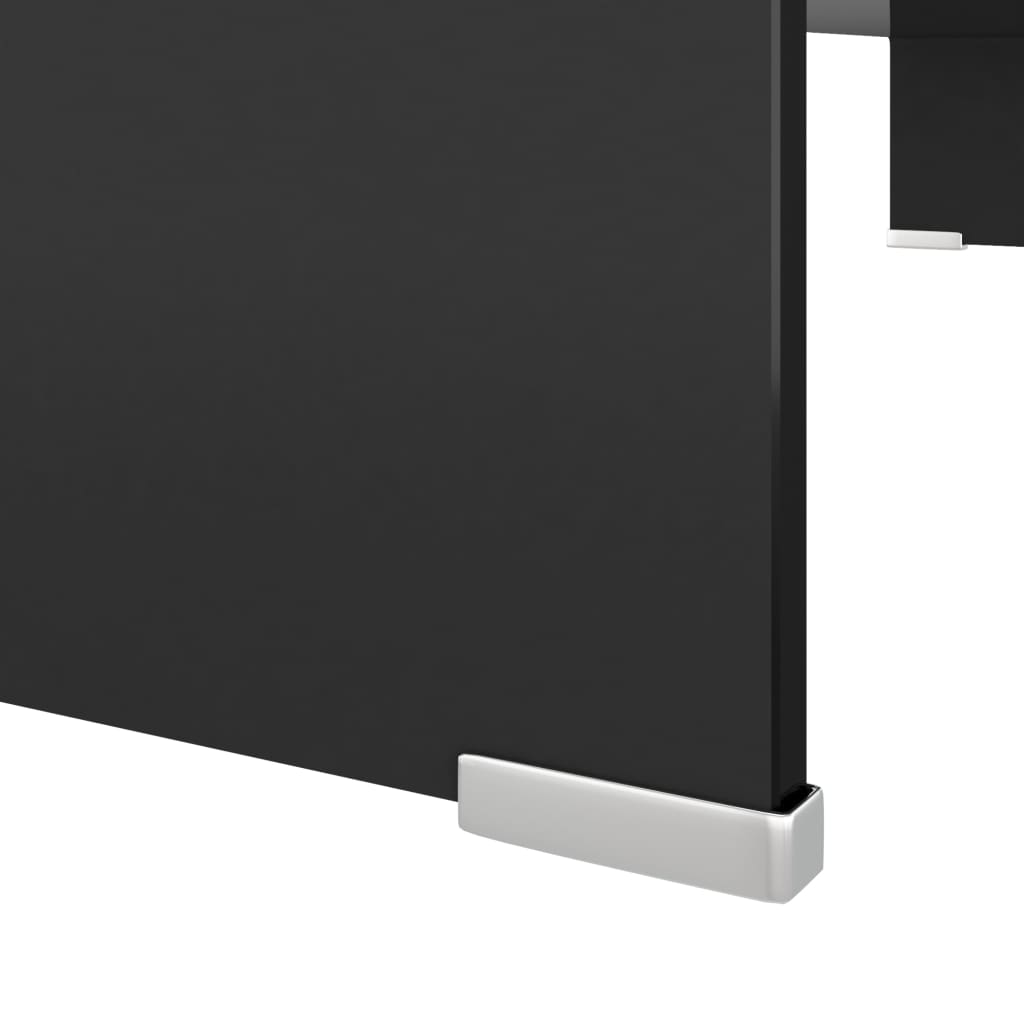 vidaXL Стойка за телевизор/монитор, стъкло, черна, 90x30x13 см