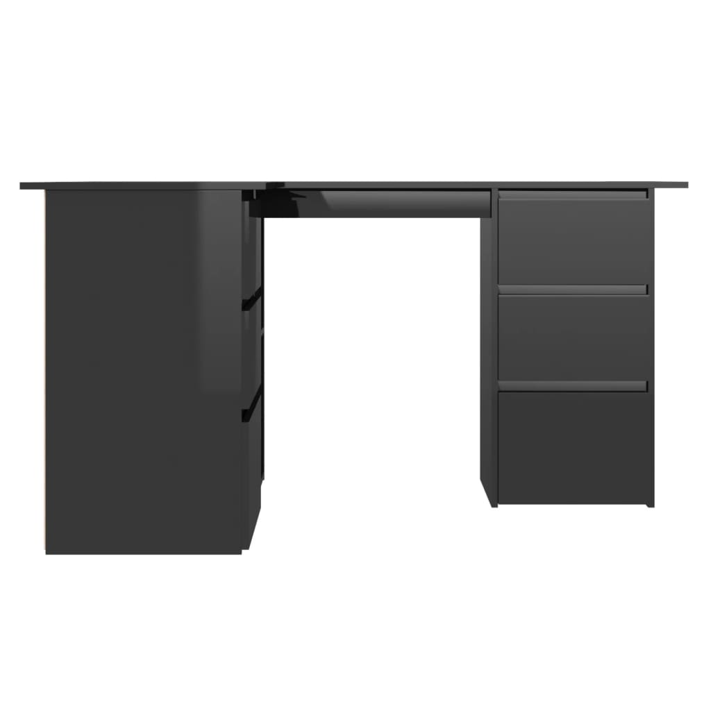 vidaXL Ъглово бюро, черен гланц, 145x100x76 см, ПДЧ