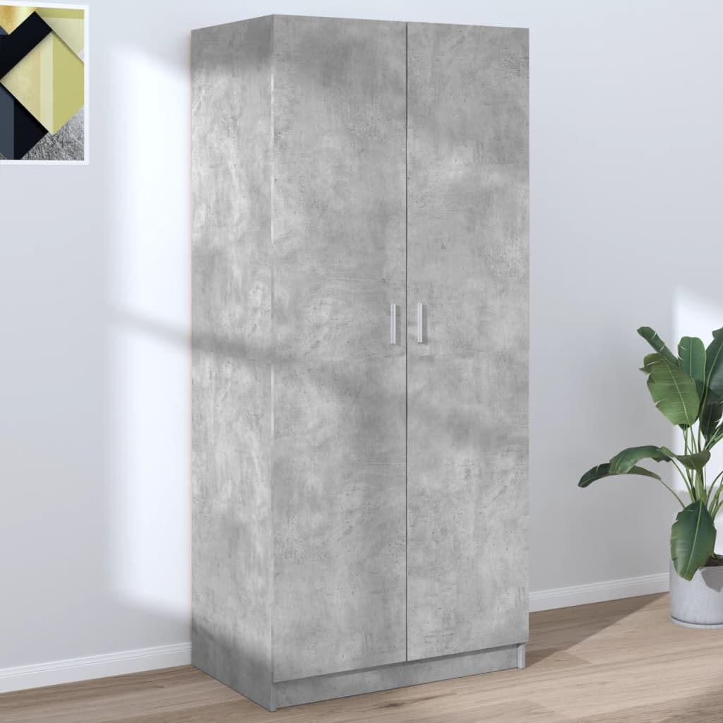 vidaXL Гардероб, бетонно сив, 80x52x180 см, ПДЧ