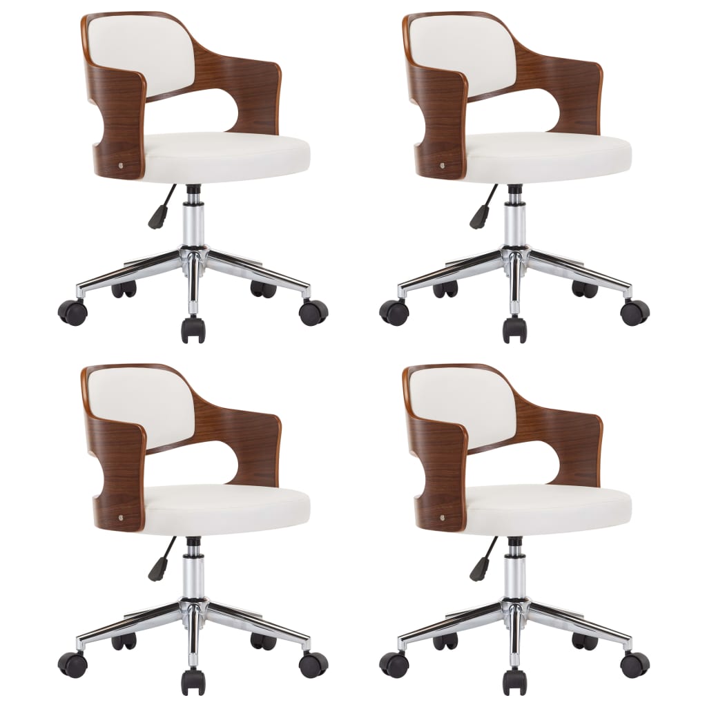 vidaXL Въртящи трапезни столове 4 бр бели извито дърво/изкуствена кожа