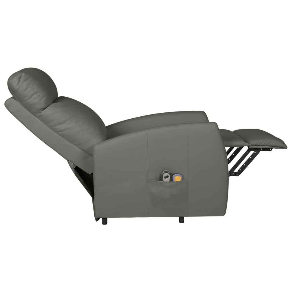 vidaXL Изправящ масажен стол, сив, изкуствена кожа