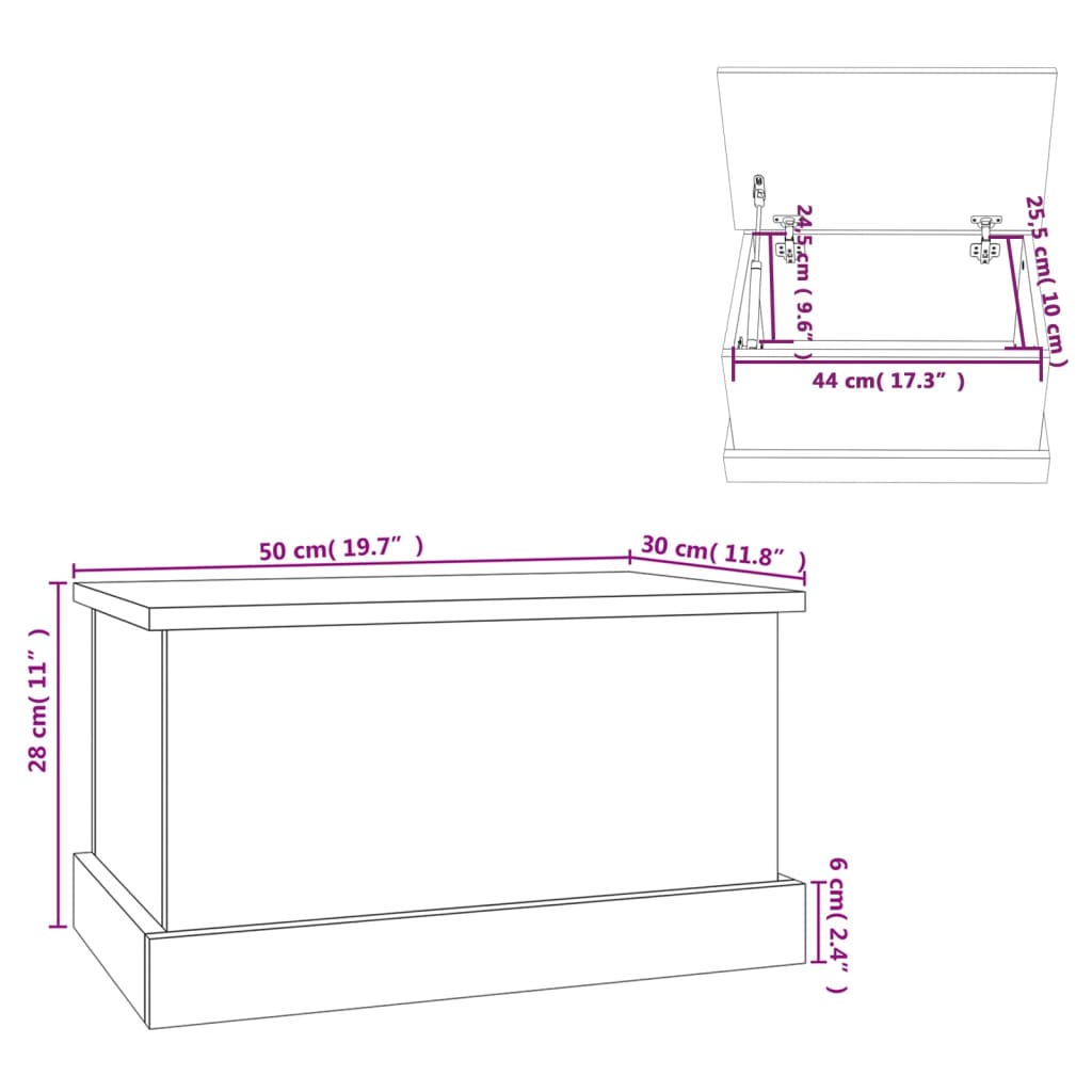 vidaXL Кутия за съхранение, бял гланц, 50x30x28 см, инженерно дърво