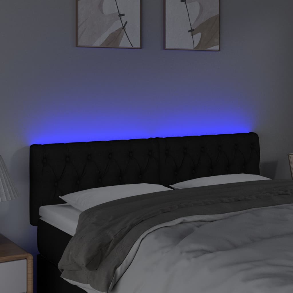 vidaXL LED горна табла за легло, черна, 160x7x78/88 см, плат