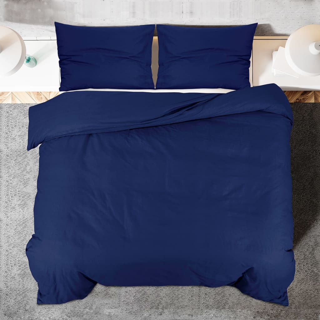 vidaXL Комплект спално бельо, Нейви синьо, 225x220 см, памук