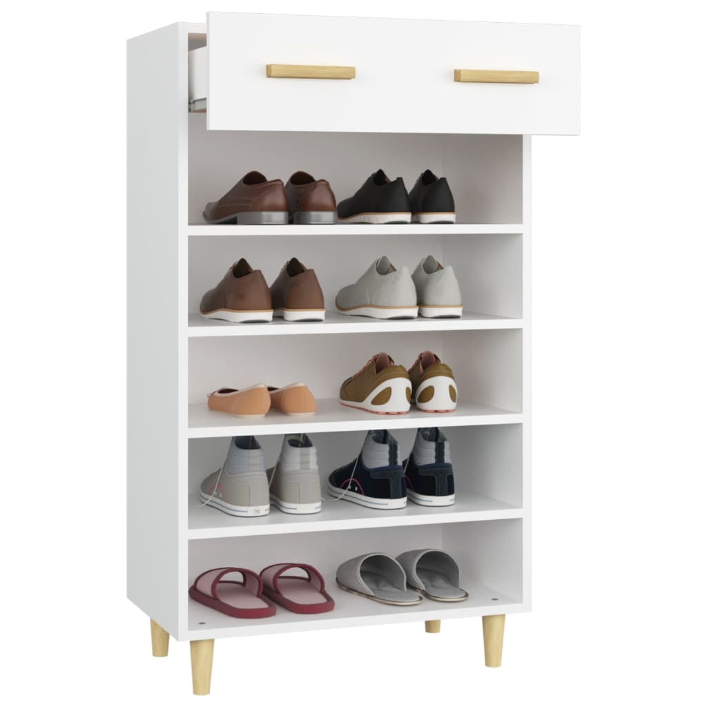 vidaXL Шкаф за обувки, бял, 60x35x105 см, инженерно дърво