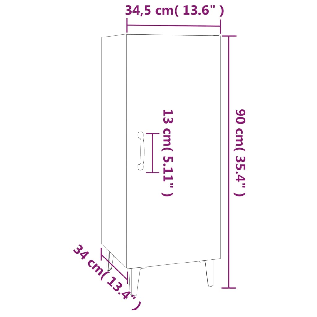 vidaXL Сайдборд, бял гланц, 34,5x34x90 см, инженерно дърво