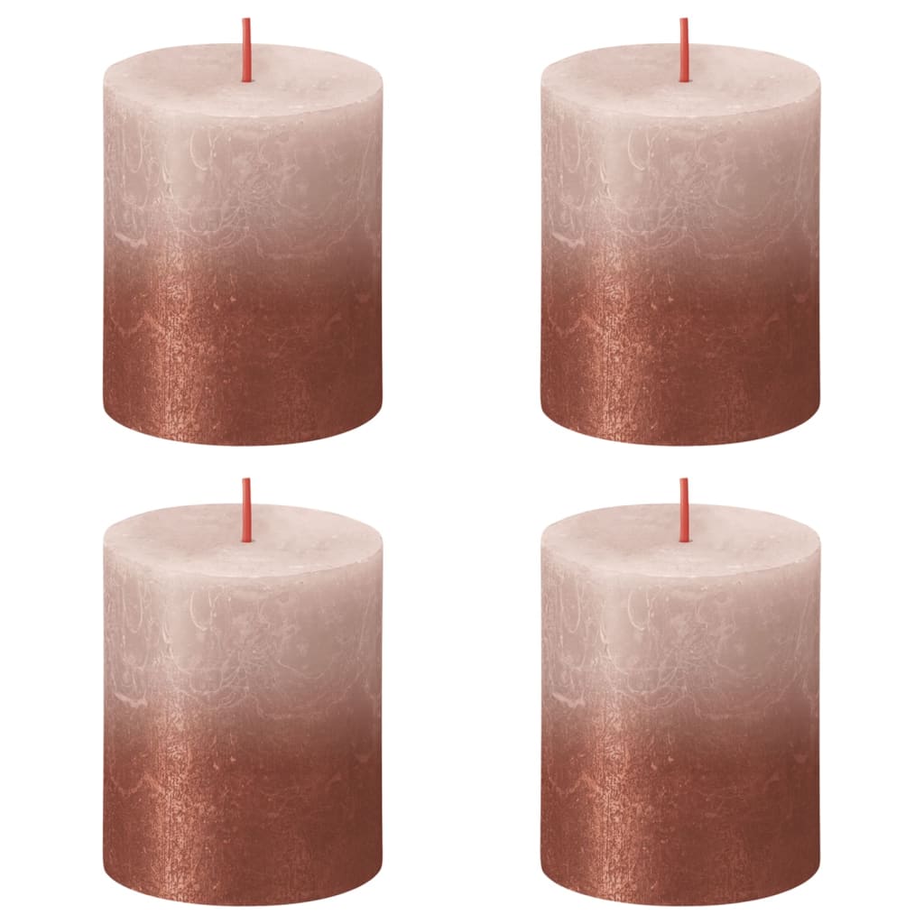 Bolsius Рустик колонни свещи Sunset, 4 бр, 80x68 мм, розово и кехлибар
