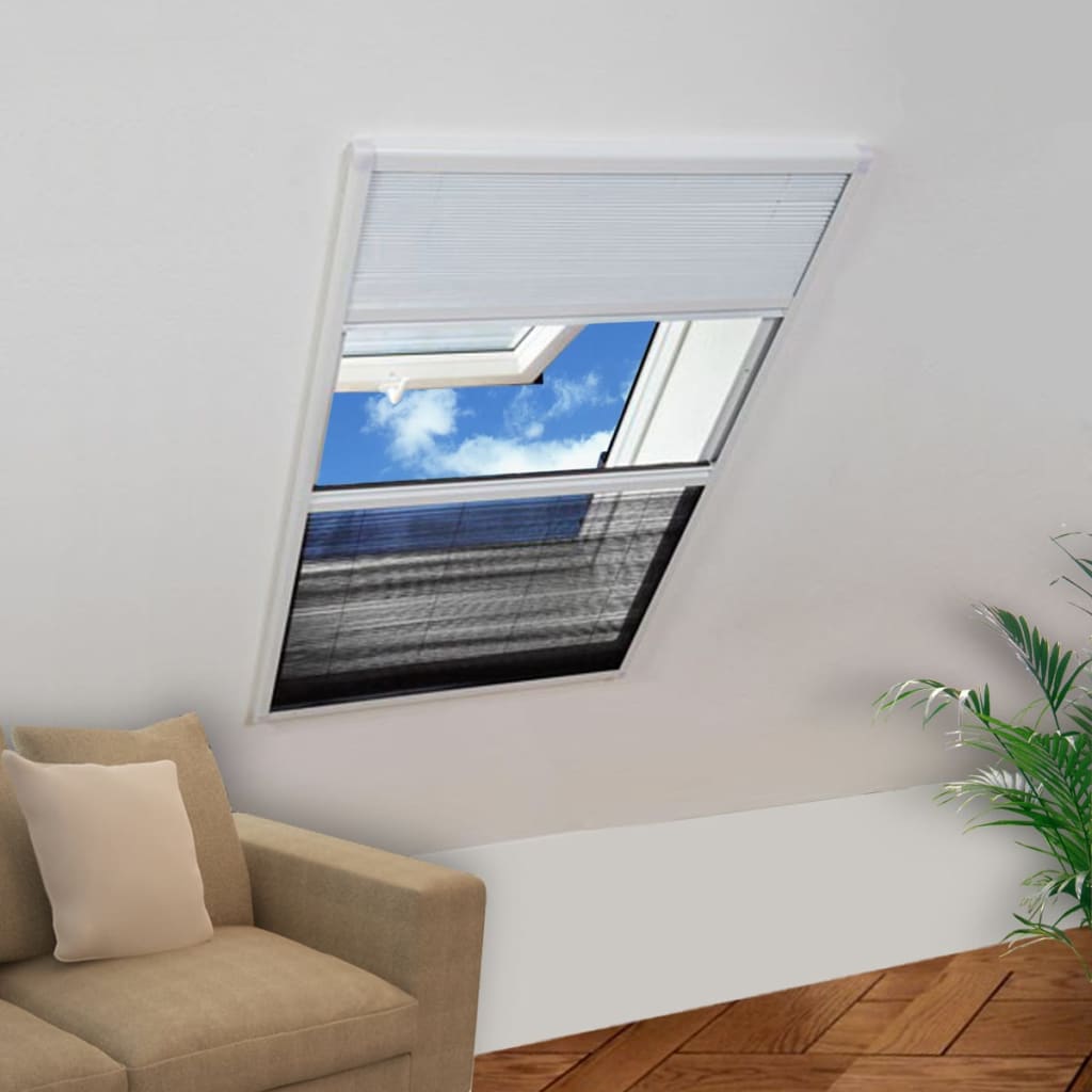 vidaXL Алуминиев плисе комарник за прозорци със сенник, 80x120 см