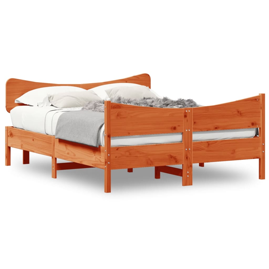 vidaXL Рамка за легло с табла, восъчнокафяв, 135x190 см, масивно дърво