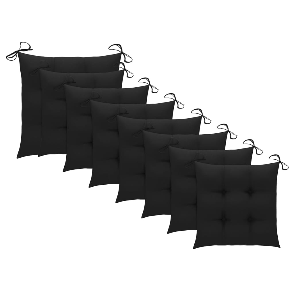 vidaXL Градински столове с черни възглавници 8 бр тик масив