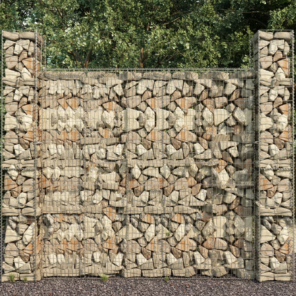 vidaXL Габионна стена с капак, поцинкована стомана, 600x50x200 см