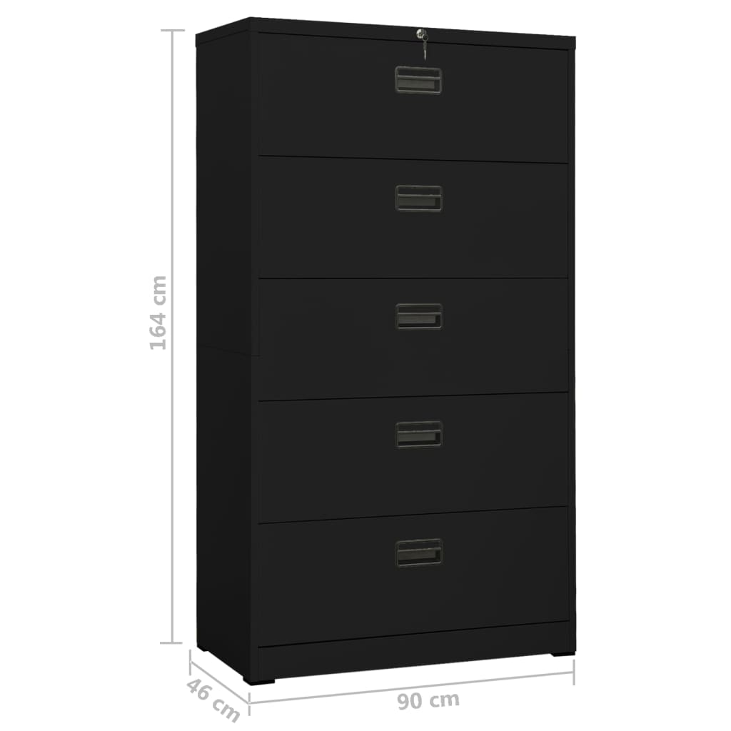 vidaXL Шкаф за папки, черен, 90x46x146 cм, стомана