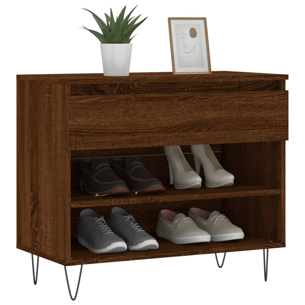vidaXL Шкаф за обувки, кафяв дъб, 70x36x60 см, инженерно дърво